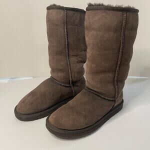 UGG Australia Leather Sheepskin Classic Tall Rollover 5815 Chestnut Brown Size 5
